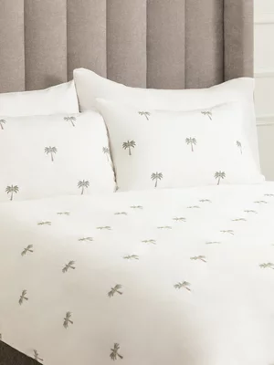 Sheraton Palms Embroidered Palms Duvet Cover Set 300 Thread Count White