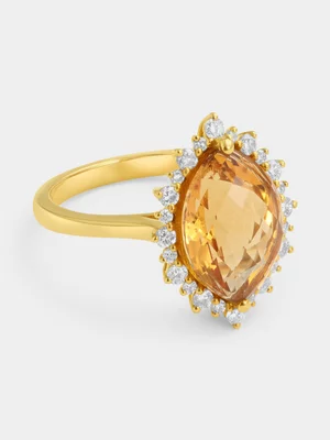 Yellow Gold 0.35ct Lab Grown Diamond Citrine Marquise Halo Ring