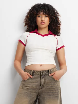 The FIX Women's White & Burgundy Seamless Top