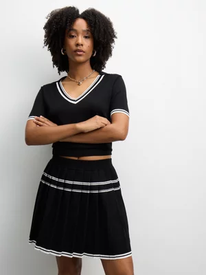 The FIX Women's Black Co-ord Knit Set Pleated Skirt