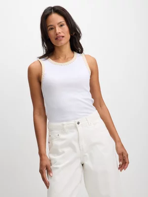 Jet Women's White Crochet Contrast Vest