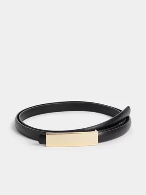 The FIX Women's Black Pleather Belt With Bar Trim