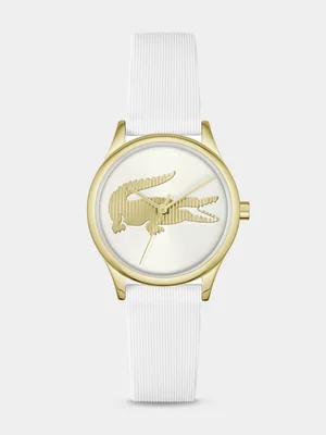 Lacoste Crocodelle Gold Plated White Silicone Watch