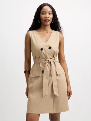 Exact Women's Stone Sleeveless Cotton Blazer Dress
