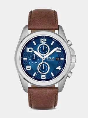 Relic By Fossil Daley Stainless Steel Brown Leather Chronograph Watch
