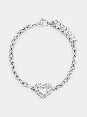 Tempo Jewellery Stainless Steel Cubic Zirconia Open Heart Anchor Bracelet 