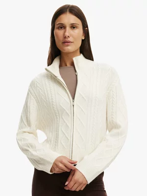 Women's Cotton On White Cable Knit Bomber Cardigan