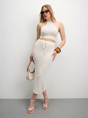 The FIX Women's White Co-ord Knit Crochet Skirt