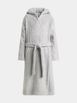 Jet Girls Grey Silver Foil Bunny Coral Fleece Gown