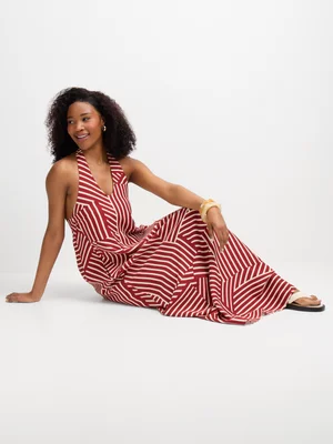 Jet Red/White Verigated Halterneck Dress