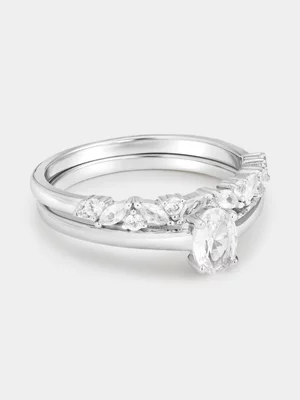 Sterling Silver White Sapphire Oval Scatter Twinset Ring