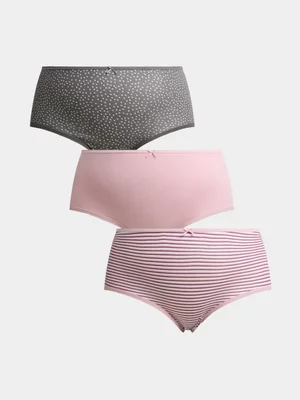 Jet Women’s 3 Pack Pink And Grey Stripe Full Briefs