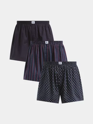 Men's Markham 3 Pack Woven Navy/Burgundy Boxer 