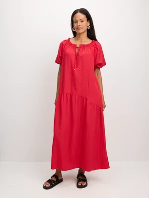 Jet Women's Red Puff Sleeve Tier Maxi Dress