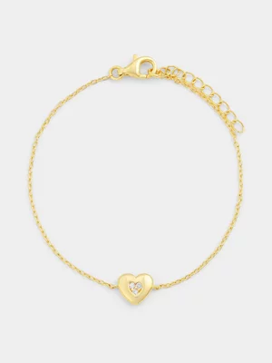Yellow Gold Vermeil Lab Grown Diamond Love Heart Bracelet 