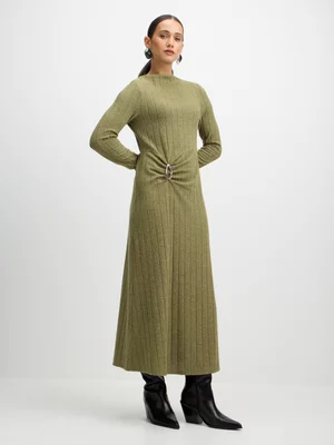 Exact Women's Olive Green Ruched Dress 