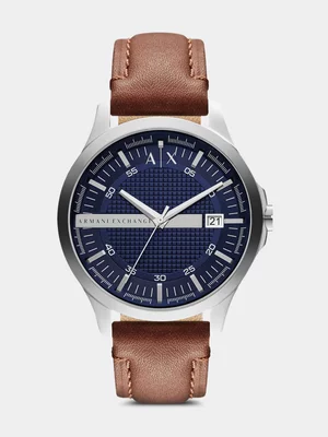 Armani Exchange Blue Dial Stainless Steel Brown Leather watch