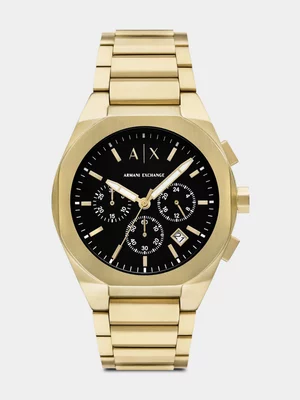Armani Exchange Black Dial Gold Plated Stainless Steel Chronograph Bracelet Watch