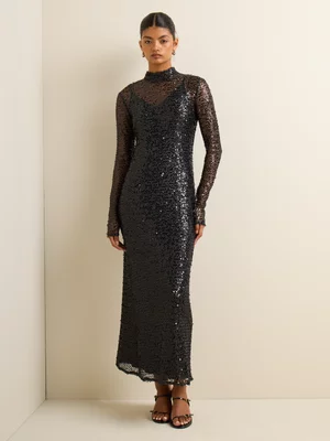 Women's Iconography Sequinned Maxi Dress Black