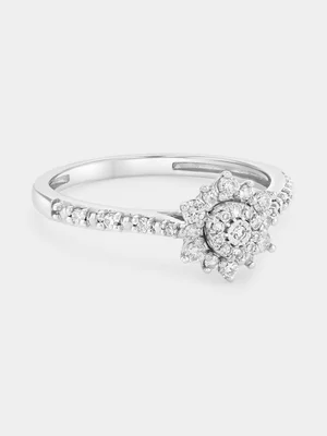 Sterling Silver 0.26ct Lab Grown Diamond Snowflake Cluster Halo Ring 