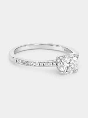 Sterling Silver Cubic Zirconia Solitaire Pavé Promise Ring 