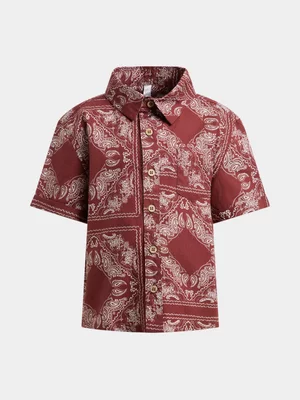 Exact Younger Boy's Red Bandanna Print Poplin Shirt