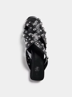 Studded Woven Slip In Sandals