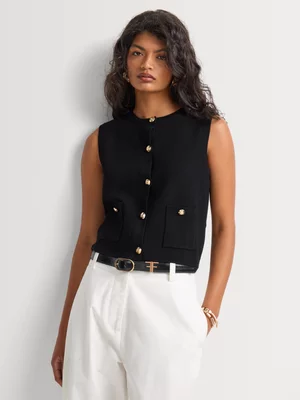 Crew Neck Button Through Knit Vest