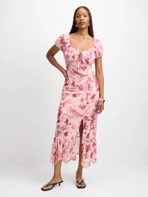 Exact Women's Pink Floral Mesh Dress 