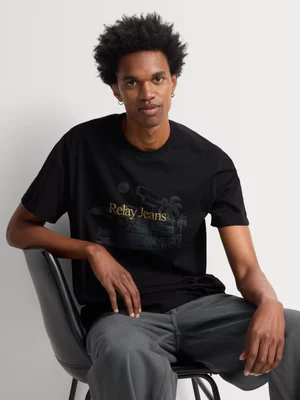 Relay Jeans Men's Regular Fit Black Graphic T-Shirt