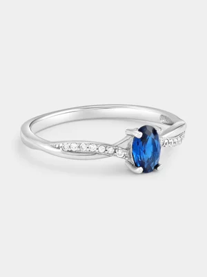 Sterling Silver Blue Cubic Zirconia Oval Twist Promise Ring