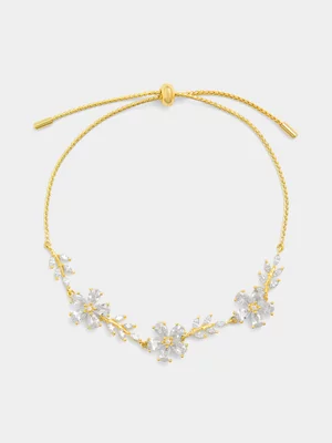 14ct Gold Plated Cubic Zirconia Flower Vine Slider Bracelet 