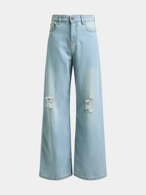 Jet Older Girls Bleach Wide Leg Denim Jeans