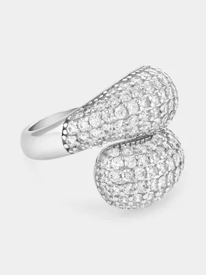 Sterling Silver Cubic Zirconia Pavé Bold Curve Ring 