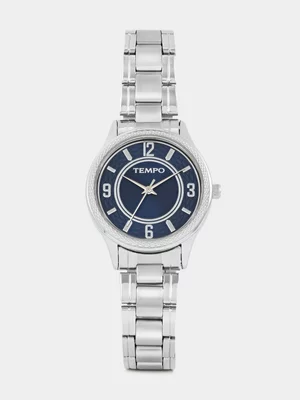 Tempo Silver Plated Blue Dial Bracelet Watch 