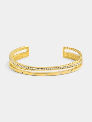 Tempo Jewellery Gold Plated Cubic Zirconia Trinity Bangle 