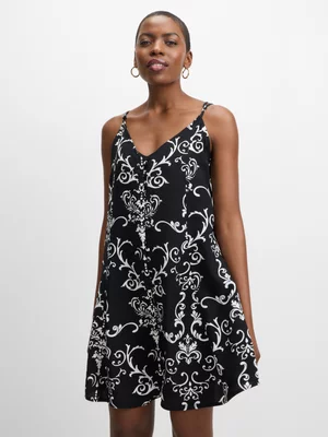 Jet Women's Black White Button V-neck Mini Dress