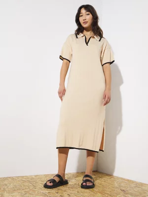 Women's Canvas Contrast Collared Knitwear Dress
