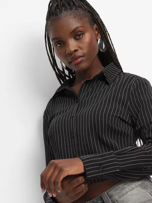 The FIX Women's Black & White Cropped Shirt