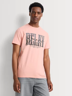 Relay Jeans Men's Regular Fit Pink Graphic T-Shirt