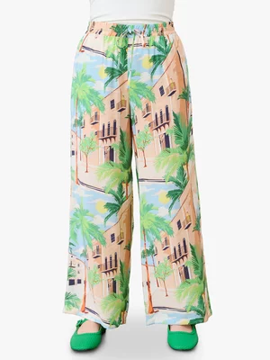 Women's Me&B Multi Holiday Print Wide Leg Crop Pants
