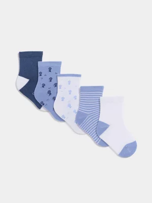 Jet Baby Boys 5 Pack Blue Hot Air Balloon Jacquard Socks