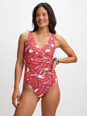 Jet Women's Red & Cream Side Ruched 1 Piece Swimsuit