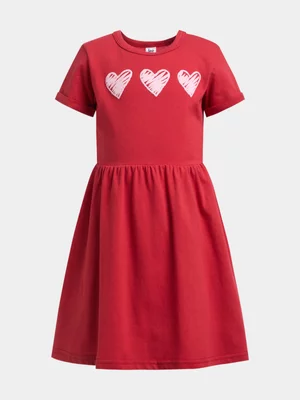 Jet Older Girls Red Heart Knit Dress