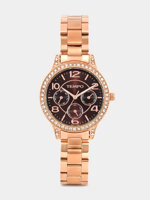 Tempo Rose Plated Brown Dial Bracelet Watch