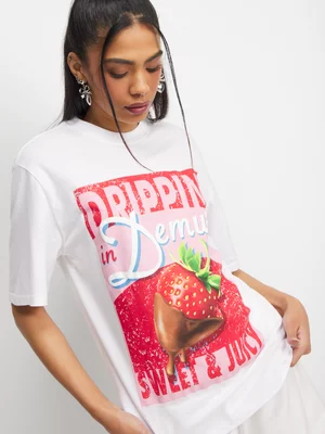 The FIX Women's White Strawberry Graphic Top