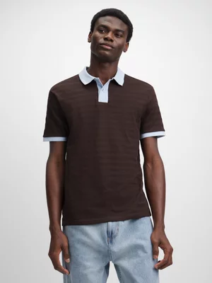 Jet Men's Dark Brown Textured Stripe Golf Shirt