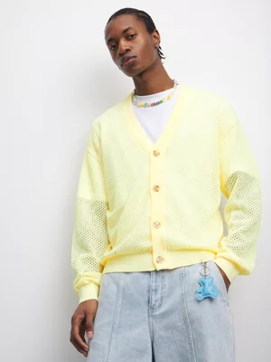 The FIX Men's Yellow Crochet Cardigan 