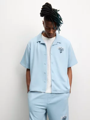 The FIX Men's Light Blue Co-ord Resort Print Shirt 