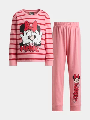 Jet Younger Girls Pink Minnie Stripe PJ Set